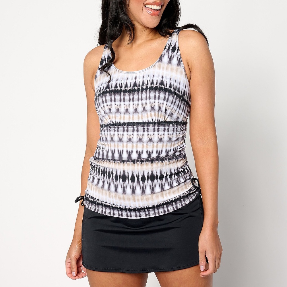 Denim & Co. Beach Ruched Side One Piece Swim Dress. 8060
